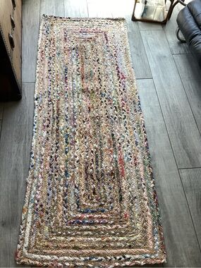 Safavieh Multicolor Braided Jute Runner with Natural and Blue Accents 2i3/6 feet